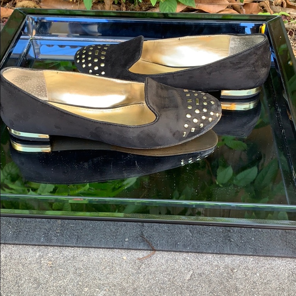 Anne Klein Black & Gold Studded Loafers